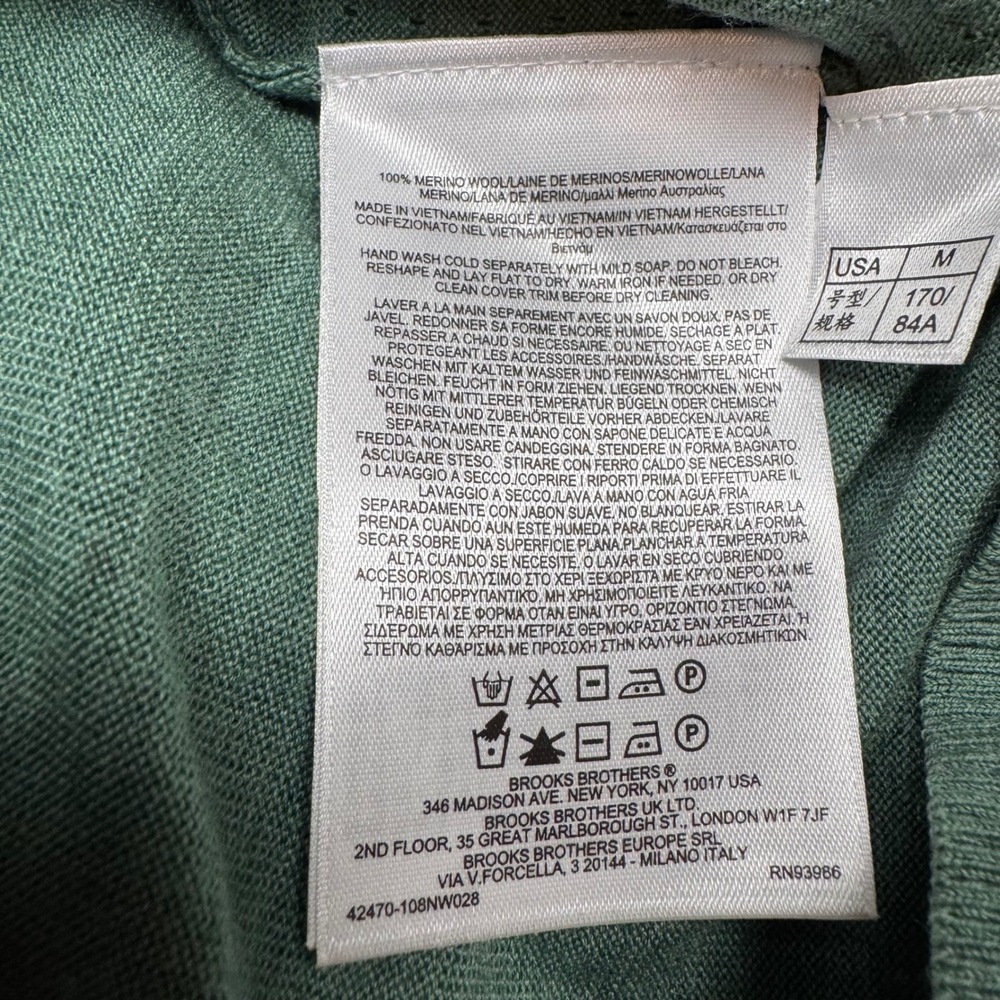 Brooks Brothers Super Fine Merino Wool Medium V Neck Button Front Cardigan Green - Picture 6 of 7